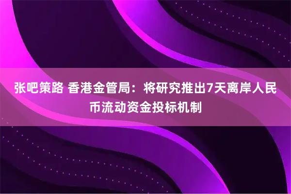 张吧策路 香港金管局：将研究推出7天离岸人民币流动资金投标机制