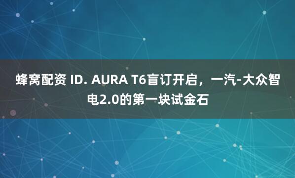 蜂窝配资 ID. AURA T6盲订开启，一汽-大众智电2.0的第一块试金石